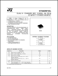 STS6DNF30L datasheet: DUAL N-CHANNEL 30V - 0.022 OHM - 6A SO-8 STRIPFET POWER MOSFET STS6DNF30L