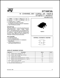 STT4NF30L datasheet: N-CHANNEL 30V - 0.055 OHM - 4A TSOP-6 STRIPFET MOSFET STT4NF30L