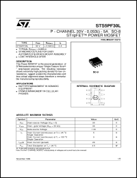 STS5PF30L datasheet: P-CHANNEL 30V - 0.053 OHM - 5A SO-8 STRIPFET POWER MOSFET STS5PF30L