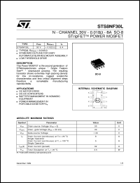 STS8NF30L datasheet: N-CHANNEL 30V - 0.018 OHM -8A SO-8 STRIPFET POWER MOSFET STS8NF30L