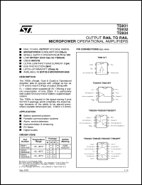 TS931 datasheet: OUTPUT RAIL TO RAIL MICROPOWER OPERATIONAL AMPLIFIERS TS931