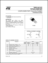 TIP32A datasheet: COMPLEMENTARY SILICON POWER TRANSISTORS TIP32A