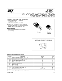 BUB931T datasheet: HIGH VOLTAGE IGNITION COIL DRIVER NPN POWER DARLIGTONS BUB931T