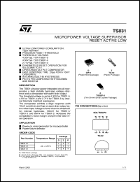 TS831-3 datasheet: MICROPOWER VOLTAGE SUPERVISOR RESET ACTIVE LOW TS831-3