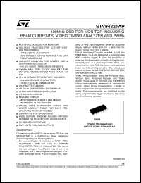 STV9432TAP datasheet: 100 MHZ OSD FOR MONITOR INCLUDING BEAM CURRENTS, VIDEO TIMING ANALYZER AND PWMS STV9432TAP