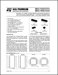 M74HCT533 datasheet: OCTAL D-TYPE LATCH WITH 3 STATE OUTPUT HCT373 NON INVERTING , HCT533 INVERTING M74HCT533