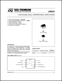 LM833 datasheet: LOW NOISE DUAL OPERATIONAL AMPLIFIERS LM833