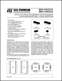 M74HC374 datasheet: HC374 NON INVERTING , HC534 INVERTING OCTAL D-TYPE FLIP FLOP WITH 3 STATE OUTPUT M74HC374