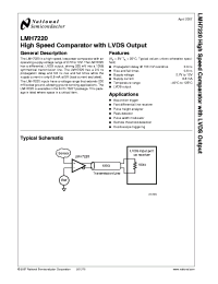 LMH7220 datasheet: High Speed Comparator with LVDS Output LMH7220