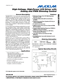 MAX16831ATJ datasheet: High-Integration, High-Power LED Driver Simplifies Design, Allows for Wide-Range Dimming Control, and Minimizes EMI MAX16831ATJ