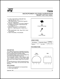 TS836 datasheet: MICROPOWER VOLTAGE SUPERVISOR RESET ACTIVE HIGH TS836