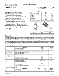 IRFI4020H-117P datasheet: 200V Dual N-Channel Digital Audio HEXFET Power MOSFET in a TO-220 Full-Pak(Iso) package IRFI4020H-117P