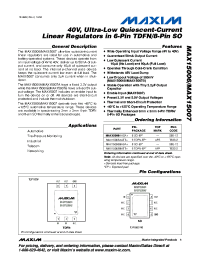 MAX15006BATT+
 datasheet: 40V, Ultra-Low Quiescent-Current Linear Regulators in 6-Pin TDFN/8-Pin SO MAX15006BATT+
