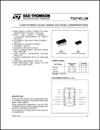 TS374C datasheet: LOW POWER QUAD CMOS VOLTAGE COMPARATOR TS374C