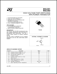 BUL381 datasheet: HIGH VOLTAGE FAST-SWITCHING NPN POWER TRANSISTOR BUL381