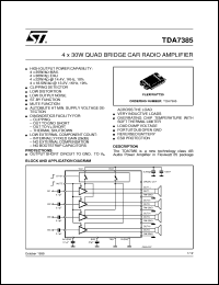 TDA7385 datasheet: 4X30W QUAD BRIDGE CAR RADIO AMPLIFIER TDA7385