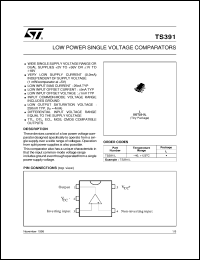 TS391 datasheet: LOW POWER SINGLE VOLTAGE COMPARATOR TS391