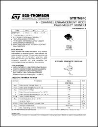 STB7NB40 datasheet: N-CHANNEL ENHANCEMENT MODE POWERMESH MOSFET STB7NB40