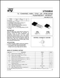 STD2NB40 datasheet: N-CHANNEL 400V - 3.5 OHM - 2A - IPAK/DPAK POWERMESH MOSFET STD2NB40