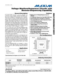 MAX16050 datasheet: Voltage Monitors/Sequencer Circuits with Reverse-Sequencing Capability MAX16050