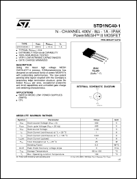 STD1NC40 datasheet: N-CHANNEL 400V - 8 OHM - 1A - TO-251 POWERMESH MOSFET STD1NC40