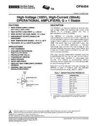 OPA454AIDWDR datasheet: High Voltage (100V), High-Current (50mA) OPERATIONAL AMPLIFIERS, G=1 Stable OPA454AIDWDR
