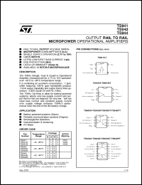 TS941 datasheet: OUTPUT RAIL TO RAIL MICROPOWER OPERATIONAL AMPLIFIERS TS941