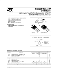 BU941ZP datasheet: HIGH VOLTAGE IGNITION COIL DRIVER NPN POWER DARLINGTON BU941ZP