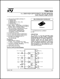 TDA7454 datasheet: 4X35W HIGH EFFICIENCY QUAD BRIDGE CAR RADIO POWER AMPLIFIER TDA7454