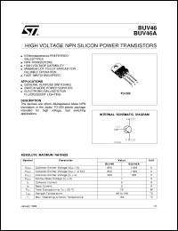 BUV46 datasheet: HIGH VOLTAGE NPN SILICON TRANSISTORS BUV46