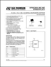 ST93C46C datasheet: 1K (64 X 16 OR 128 X 8) SERIAL MICROWIRE EEPROM ST93C46C