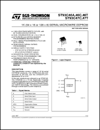 ST93C46T datasheet: 1K (64 X 16 OR 128 X 8) SERIAL MICROWIRE EEPROM ST93C46T