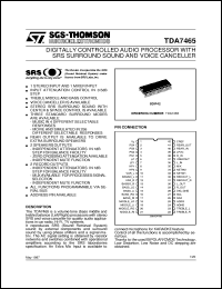 TDA7465 datasheet: DIGITALLY CONTROLLED AUDIO PROCESSOR WITH SRS SURROUND SOUND AND VOICE CANCELLER TDA7465
