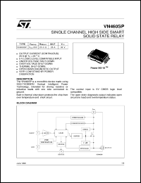 VN460SP datasheet: SINGLE CHANNEL HIGH SIDE SMART POWER SOLID STATE RELAY VN460SP