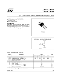 TIP49 datasheet: SILICON NPN SWITCHING TRANSISTORS TIP49