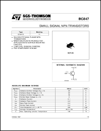 BC847 datasheet: SMALL SIGNAL NPN TRANSISTORS BC847