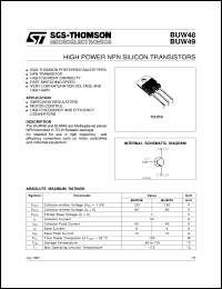 BUW48 datasheet: HIGH CURRENT NPN SILICON TRANSISTORS BUW48