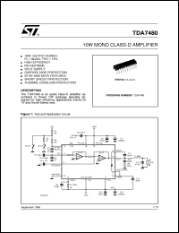 TDA7480 datasheet: 10W MONO CLASS D AMPLIFIER TDA7480