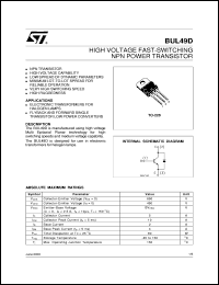 BUL49D datasheet: HIGH VOLTAGE FAST-SWITCHING NPN POWER TRANSISTOR BUL49D