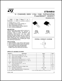 STB4NB50 datasheet: N-CHANNEL 500V - 2.5 OHM - 3.8A - D2PAK/I2PAK POWERMESH MOSFET STB4NB50