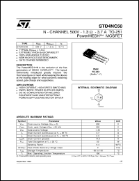 STD4NC50 datasheet: N-CHANNEL 500V - 1.3 OHM - 3.7A - IPAK/DPAK POWERMESH MOSFET STD4NC50