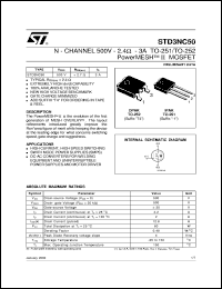 STD3NC50 datasheet: N-CHANNEL 500V - 2.4 OHM - 3A - TO-251/TO-252 POWERMESH MOSFET STD3NC50