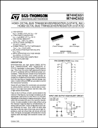M74HC651 datasheet: HC652 OCTAL BUS TRANSCEIVER/REGISTER (3-STATE) , HC651 OCTAL BUS TRANSCEIVER/REGISTER (3-STATE, INV.) M74HC651