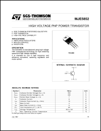MJE5852 datasheet: HIGH VOLTAGE PNP POWER TRANSISTOR MJE5852