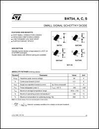 BAT54 datasheet: SMALL SIGNAL SCHOTTKY DIODE BAT54