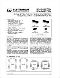 M74HCT564 datasheet: OCTAL D-TYPE FLIP FLOP WITH 3 STATE OUTPUT HCT564 INVERTING , HCT574 NON INVERTING M74HCT564