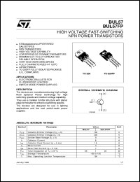 BUL57 datasheet: HIGH VOLTAGE FAST-SWITCHING NPN POWER TRANSISTOR BUL57