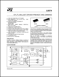 L6574 datasheet: CFL/TL BALLAST DRIVER PREHEAT AND DIMMING L6574