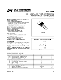 BUL58D datasheet: HIGH VOLTAGE FAST-SWITCHING NPN POWER TRANSISTOR BUL58D