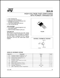 BUL59 datasheet: HIGH VOLTAGE FAST-SWITCHING NPN POWER TRANSISTOR BUL59